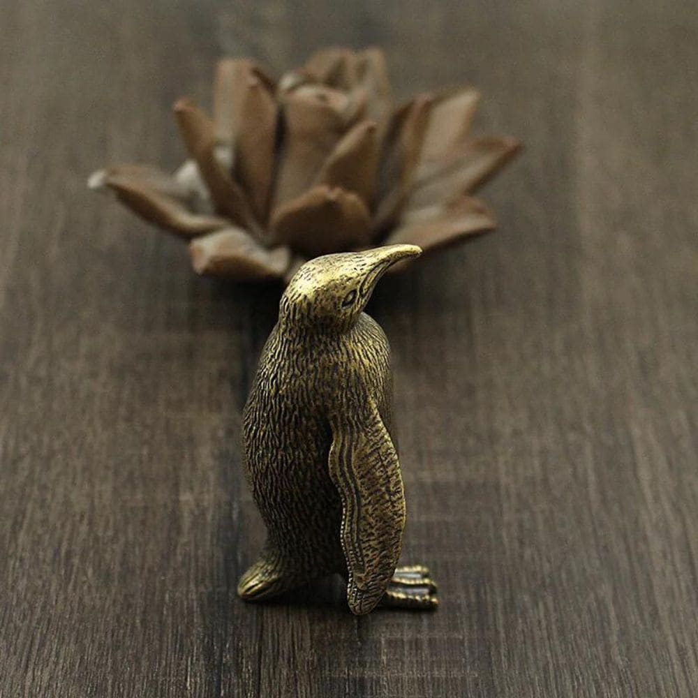 antique penguin figurine - Brown Copper