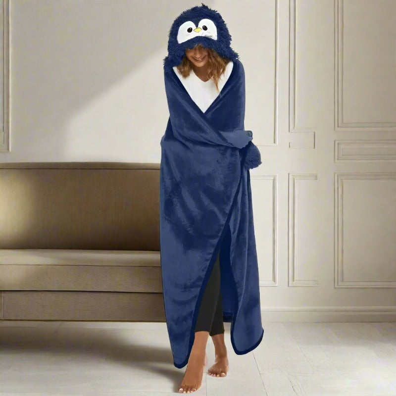 Blue hooded penguin blanket