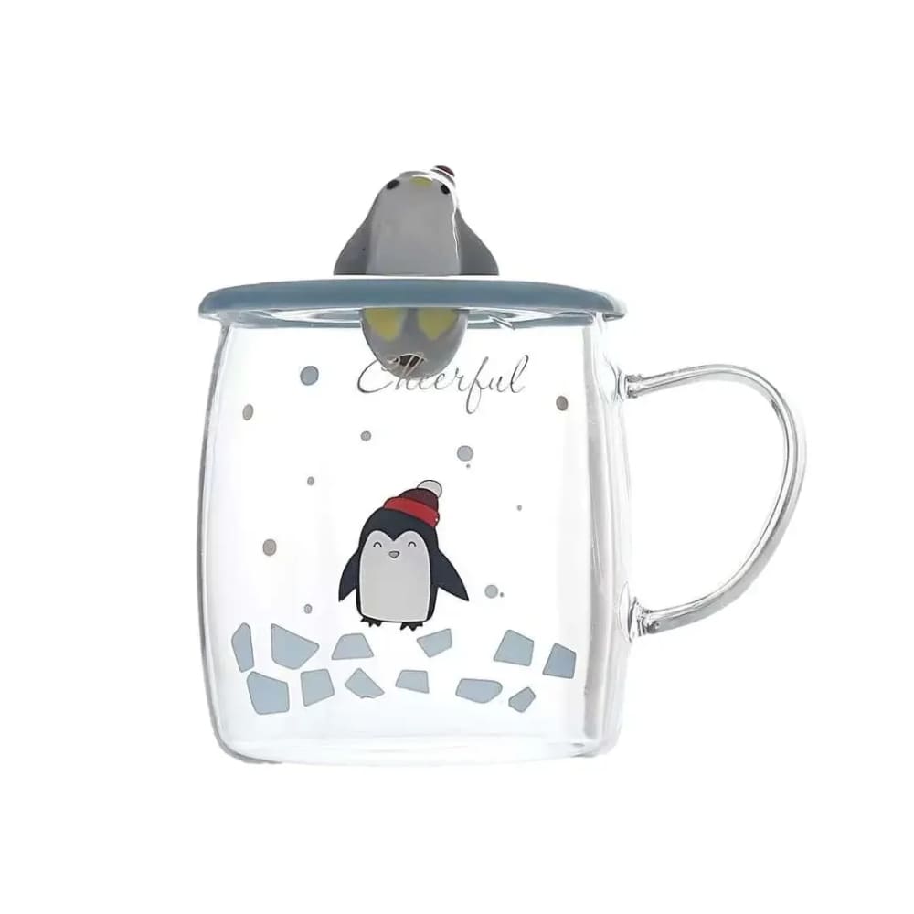 Clear glass penguin mug