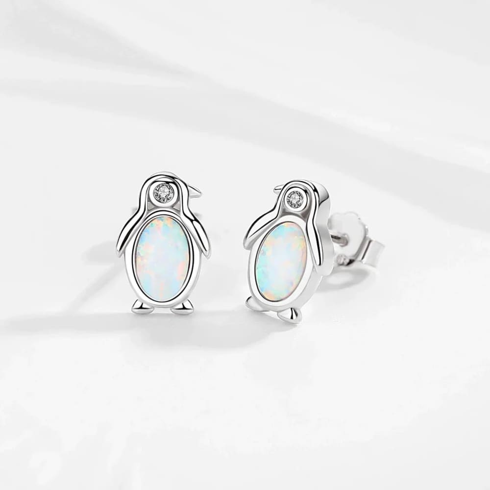 Crystal & opal penguin earrings - Silver Blue