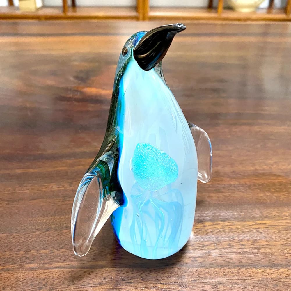 crystal penguin figurine - Blue Glass