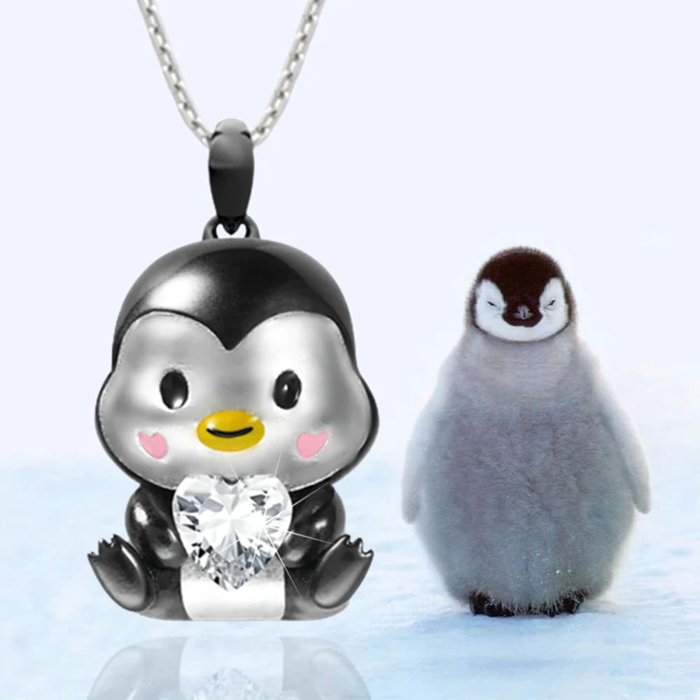 crystal penguin necklace - Silver