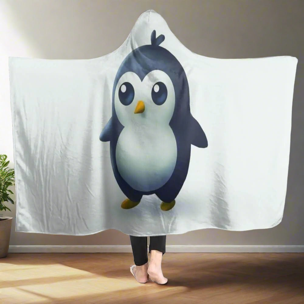 Model-with-a-cute-penguin-blanket-hoodie