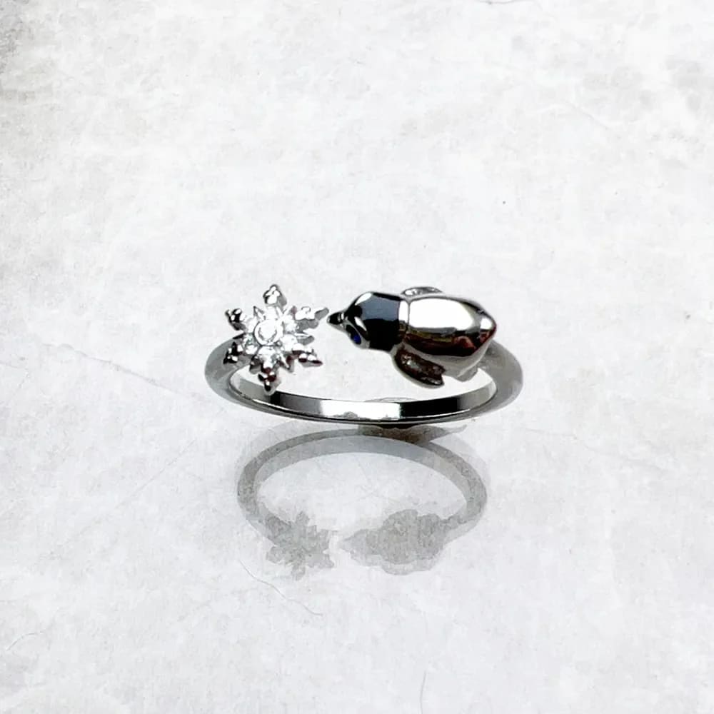 Diamond penguin ring - Silver / Resizable