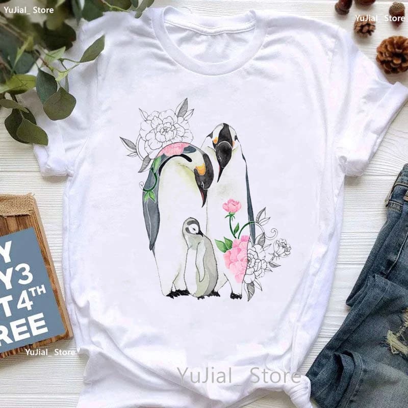 Floral penguin t - shirt