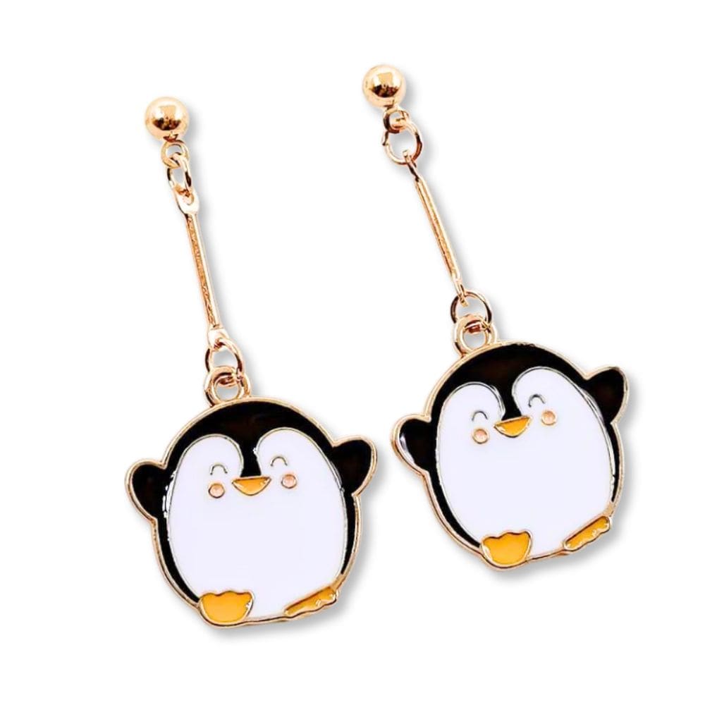 Gold penguin earrings - Big Stud