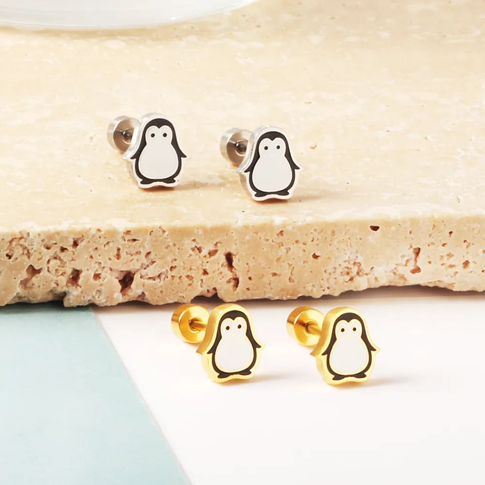 gold & silver penguin earrings