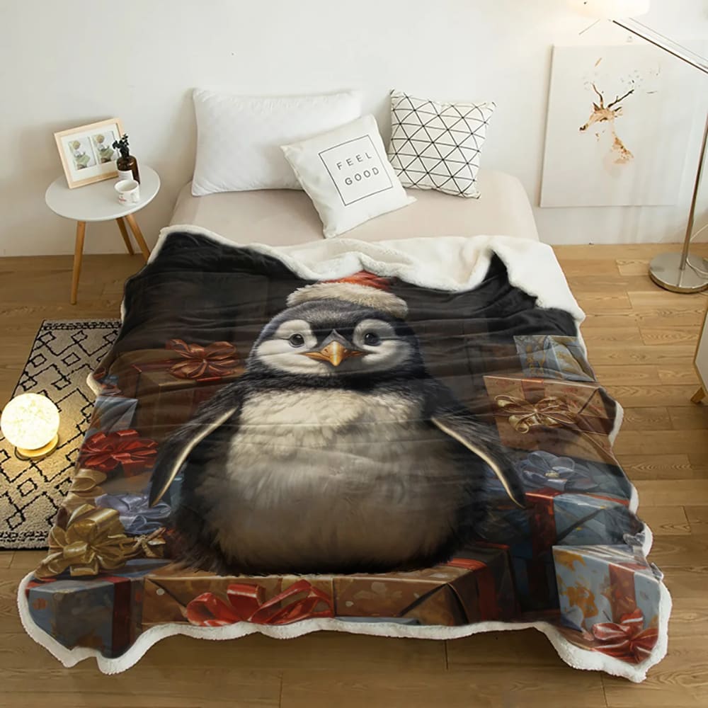 holiday penguin security blanket