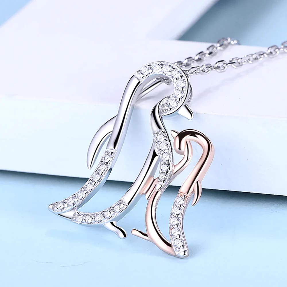 Mom and baby penguin necklace - Silver