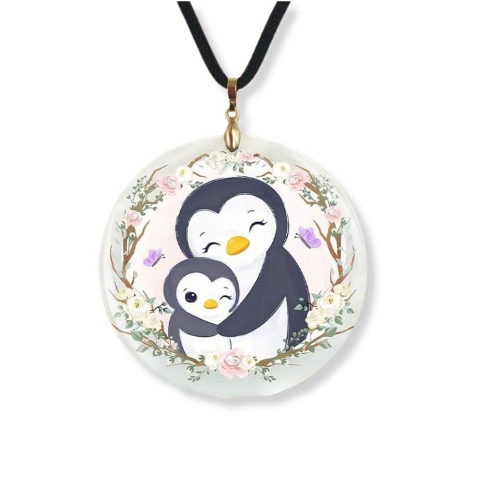 Mother and baby penguin necklace - Black