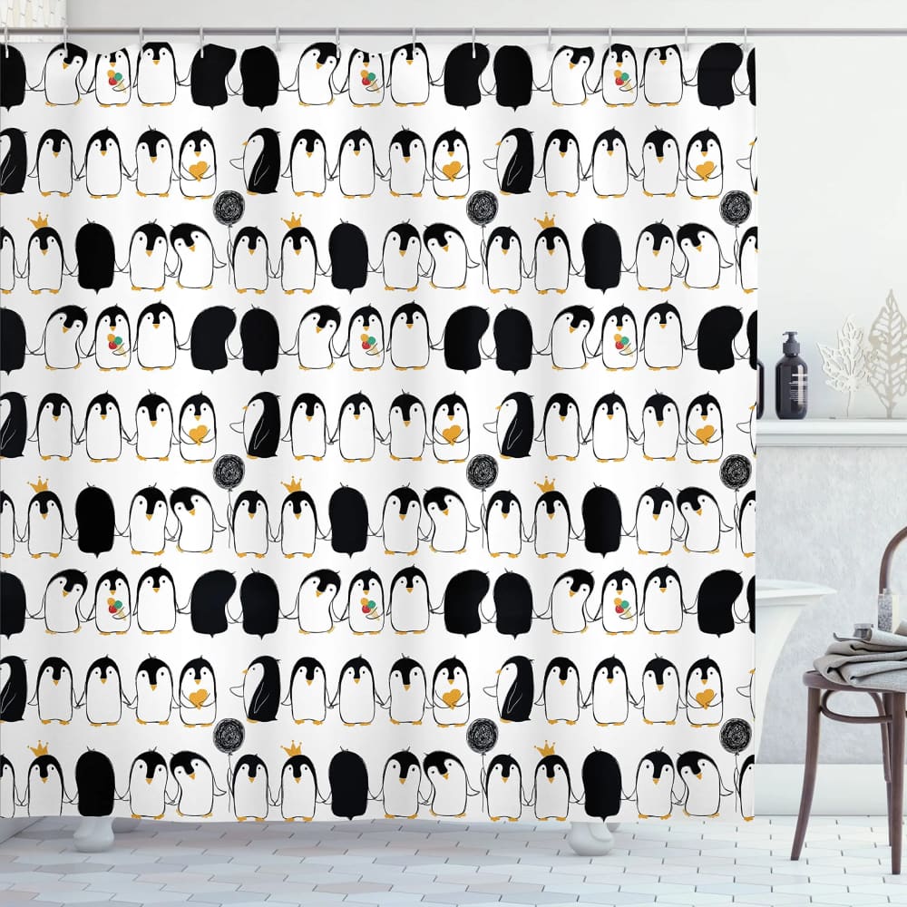 penguin couple curtain - Pattern / W90xH180cm shower