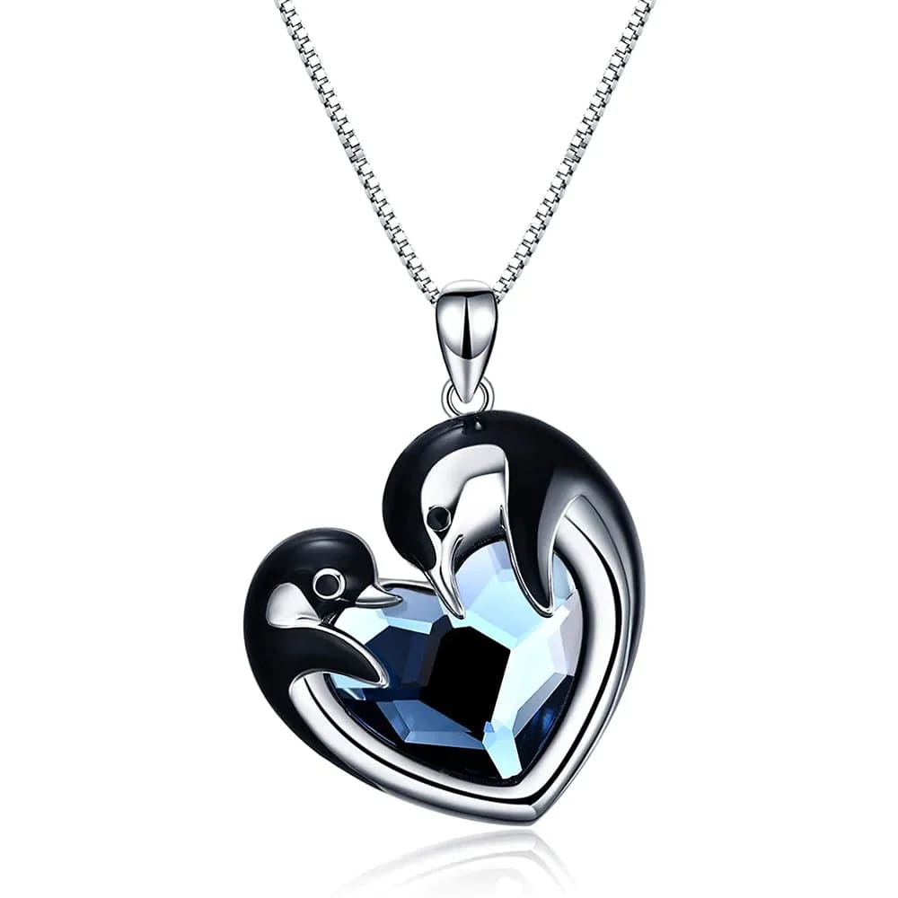 penguin heart friendship necklace - Silver