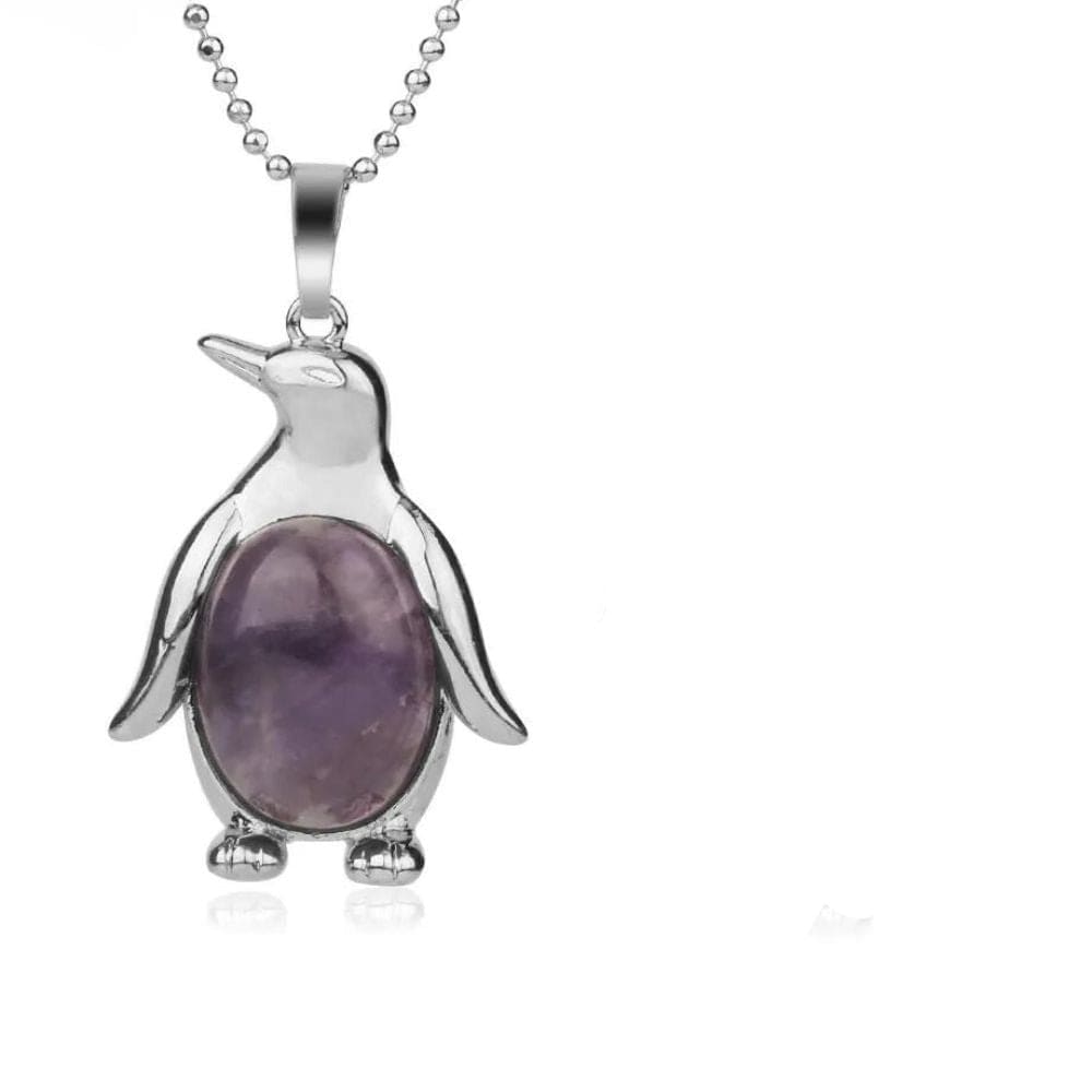 penguin necklace with birthstone - Amethyst