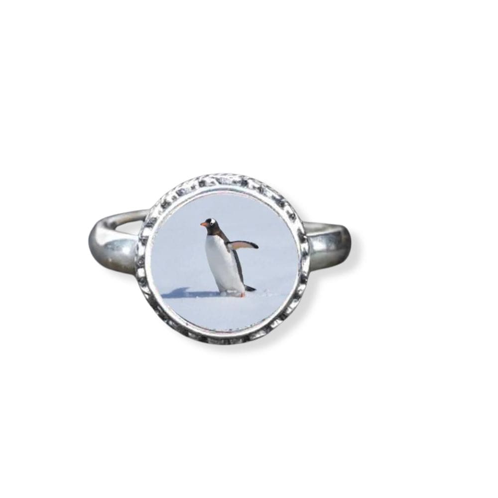 Penguin snow globe ring - Silver / Resizable