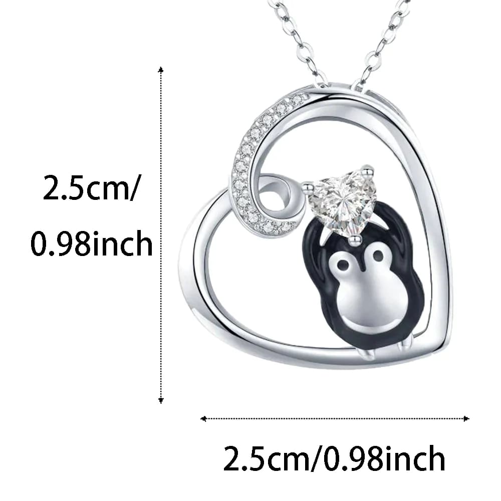penguin with a heart necklace - Silver