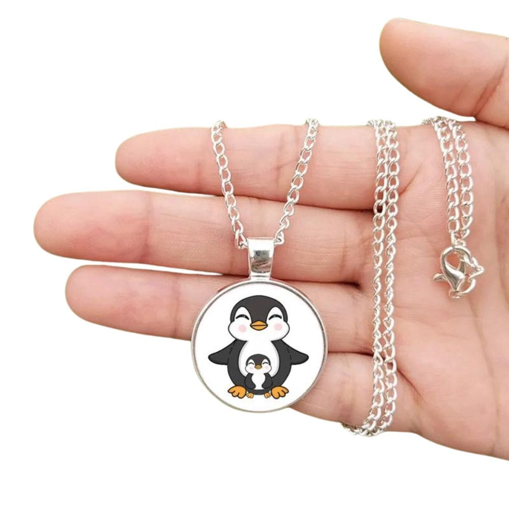 Round cartoon penguin necklace - Silver