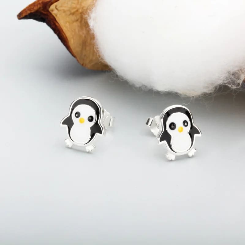 Silver penguin stud earrings