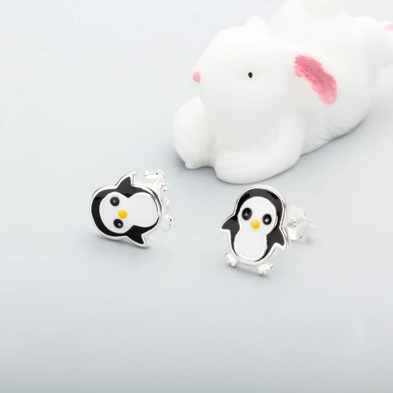 Silver penguin stud earrings