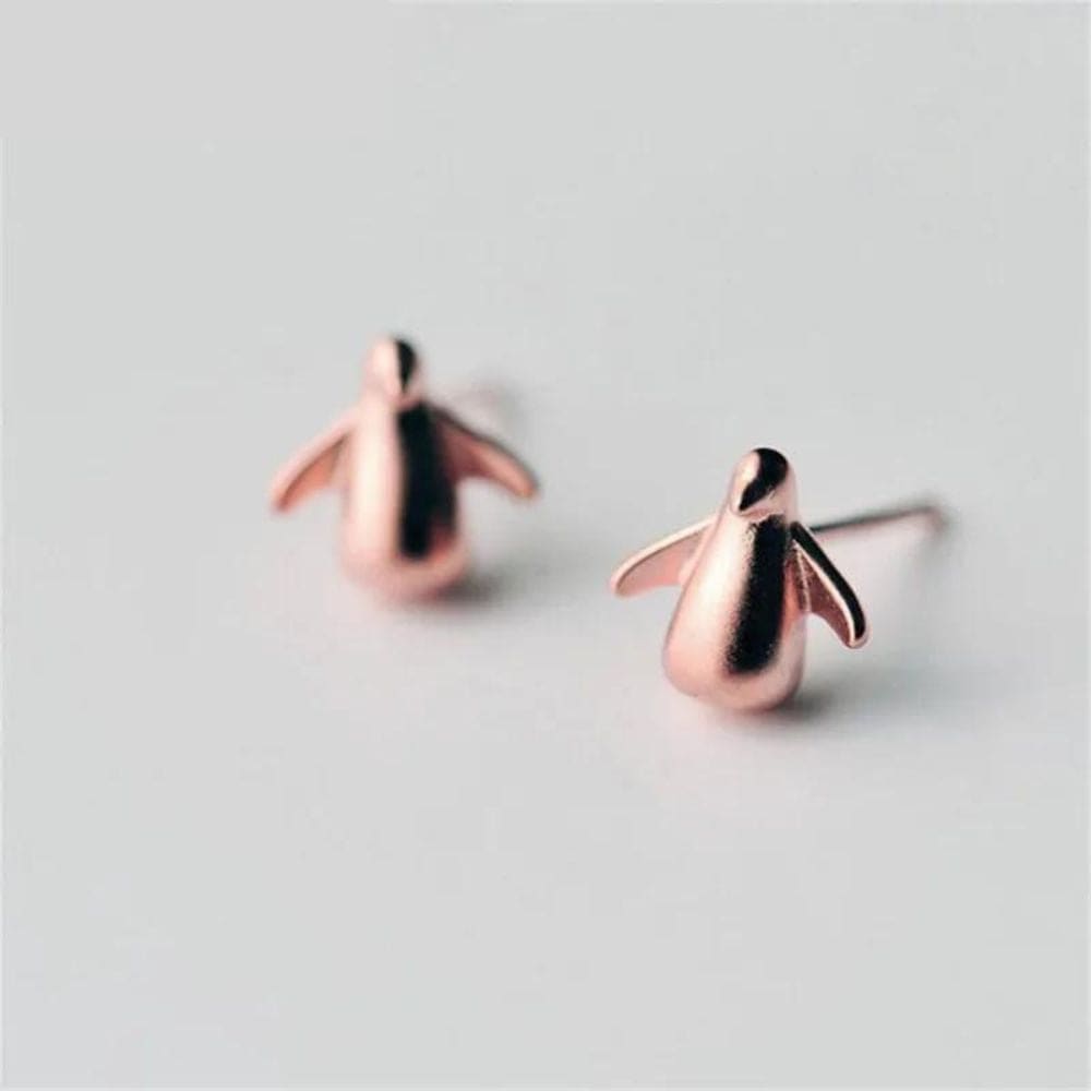 Sterling silver penguin stud earrings - Rose gold
